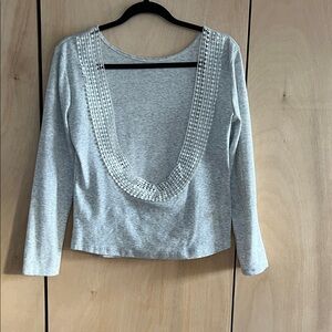Elegant Gray Women's Top with Crochet Detail